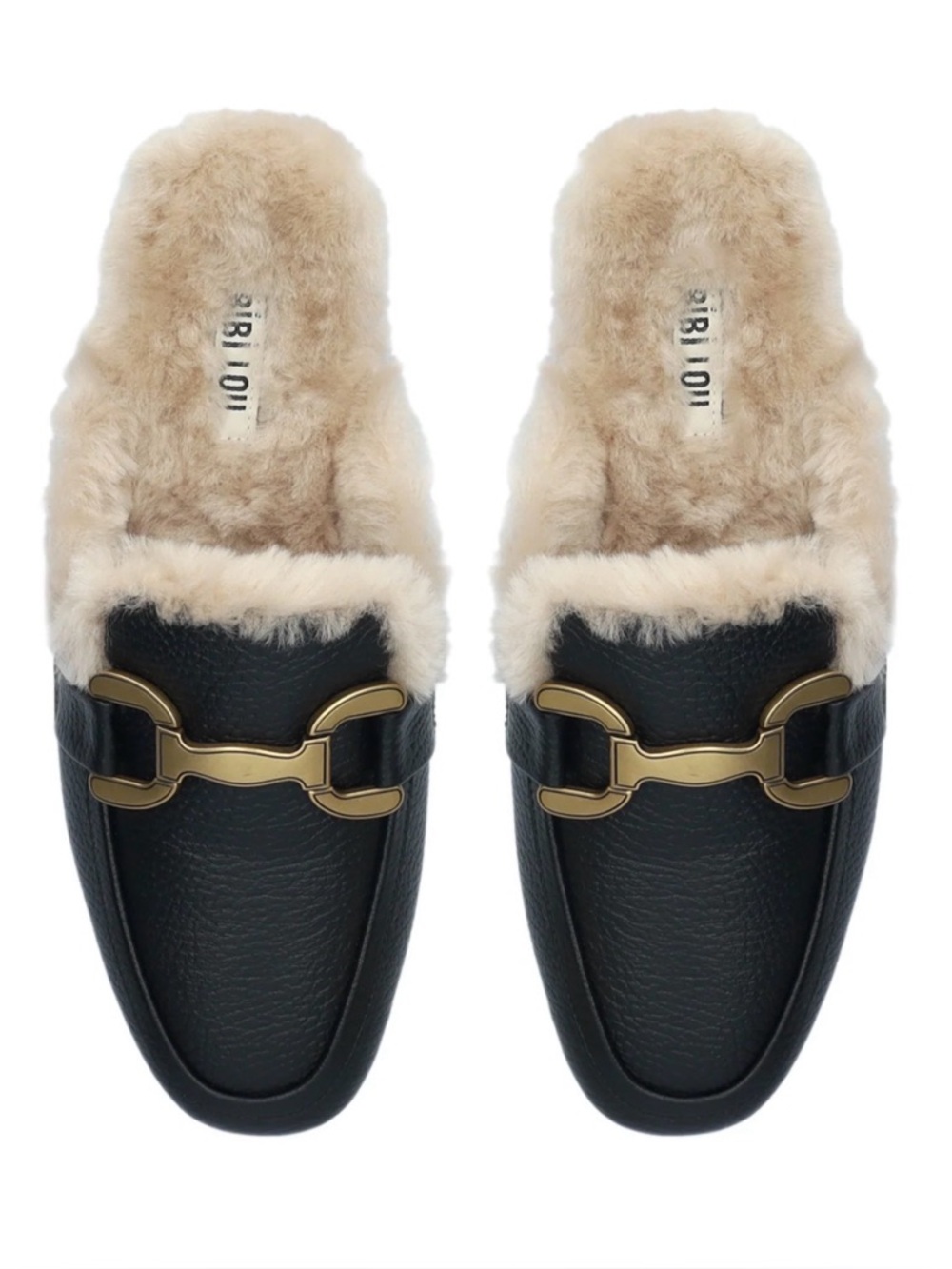 ✨BibiLou Black Shearling-Trim Leather Mule with Gold Hardware✨